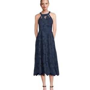 Lilly Pulitzer Denise Lace Midi Dress, Navy Blue, Scalloped